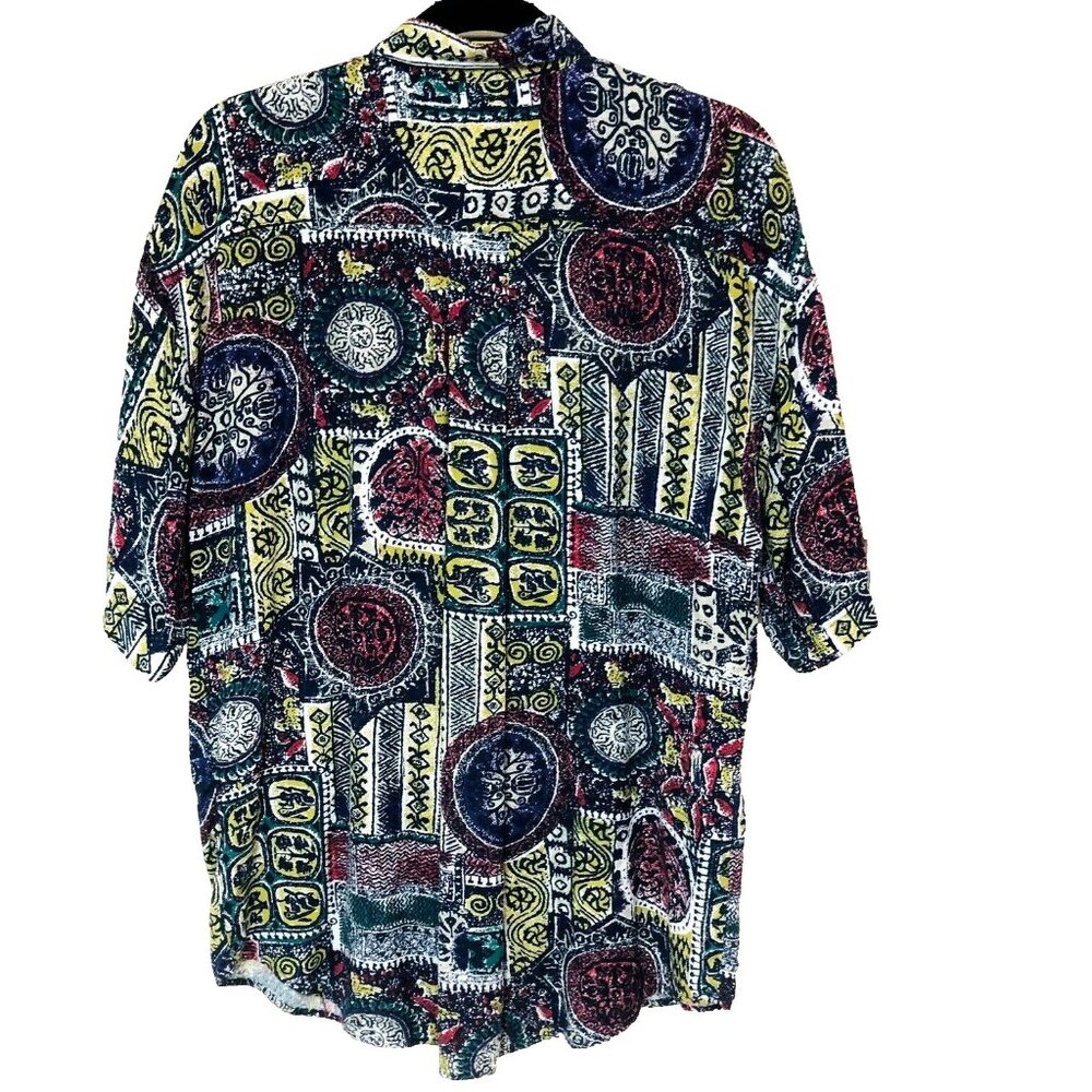 Abstract‎ Button Front Shirt Men M L XL Funky Oversized Casual Rayon Lightweight